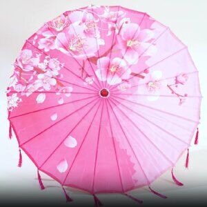 Decorative Pink Floral Sunshade Parasol (not for use in rain)